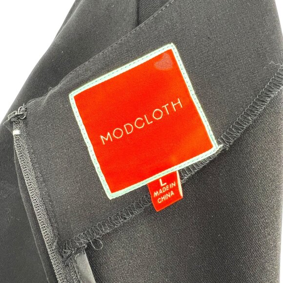 ModCloth Black Belted Sheath Dress Short Sleeve Size Large - Picture 7 of 10